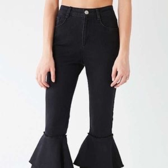 urban outfitters BDG black ruffle flare bell bottom jeans size 24 - Picture 2 of 9
